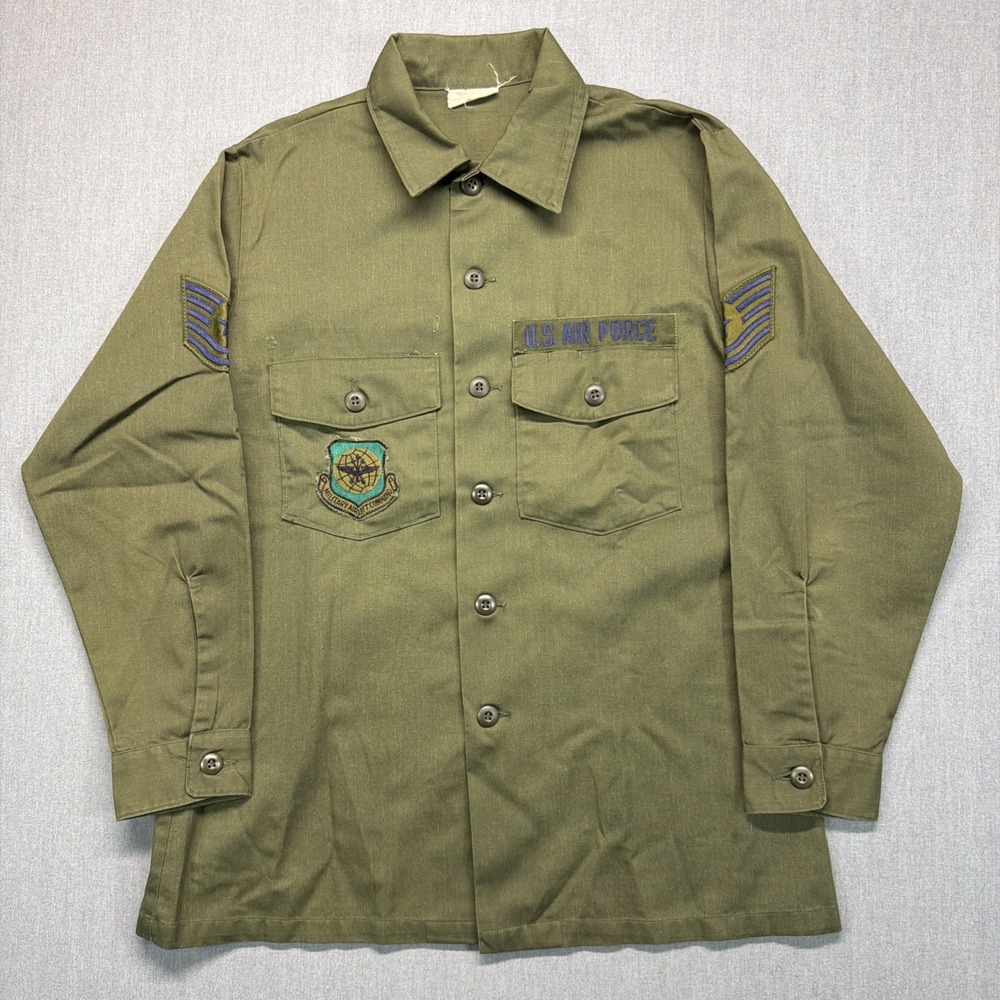 Vintage US Air Force Utility Shirt Men's 16.5x32 Military Airlift Command Patch